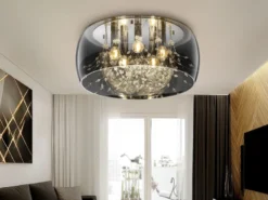 Kristall Deckenleuchte CRYSTEL Glas Chrom verspiegelt & Rauchglas Optik, Ø 50cm