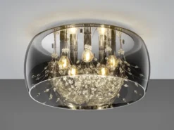 Kristall LED Deckenleuchte Glas Chrom verspiegelt & Rauchglas Optik, Ø 50cm