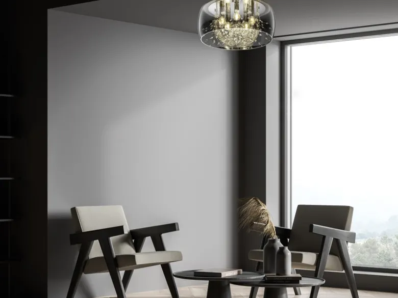 Kristall LED Deckenleuchte Glas Chrom verspiegelt & Rauchglas Optik, Ø 50cm