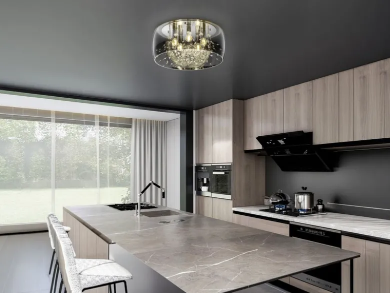 Kristall LED Deckenleuchte Glas Chrom verspiegelt & Rauchglas Optik, Ø 50cm