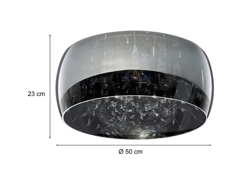 Kristall LED Deckenleuchte Glas Chrom verspiegelt & Rauchglas Optik, Ø 50cm