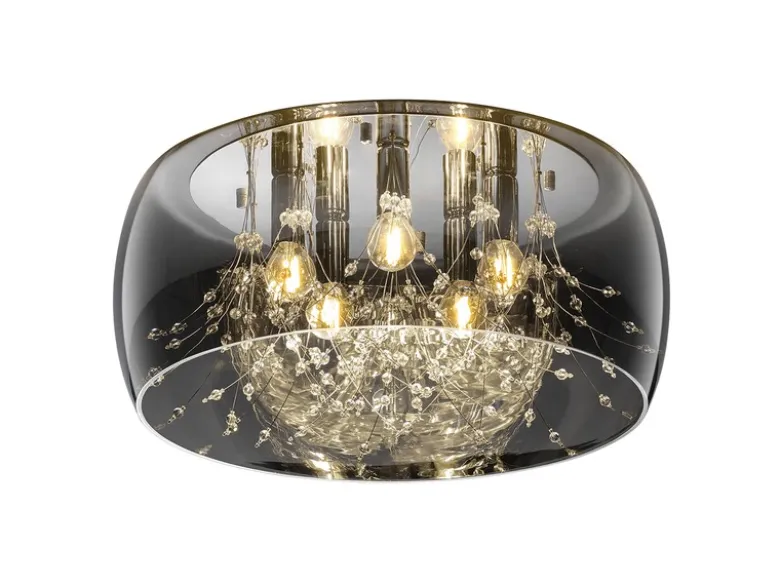 Kristall LED Deckenleuchte Glas Chrom verspiegelt & Rauchglas Optik, Ø 50cm
