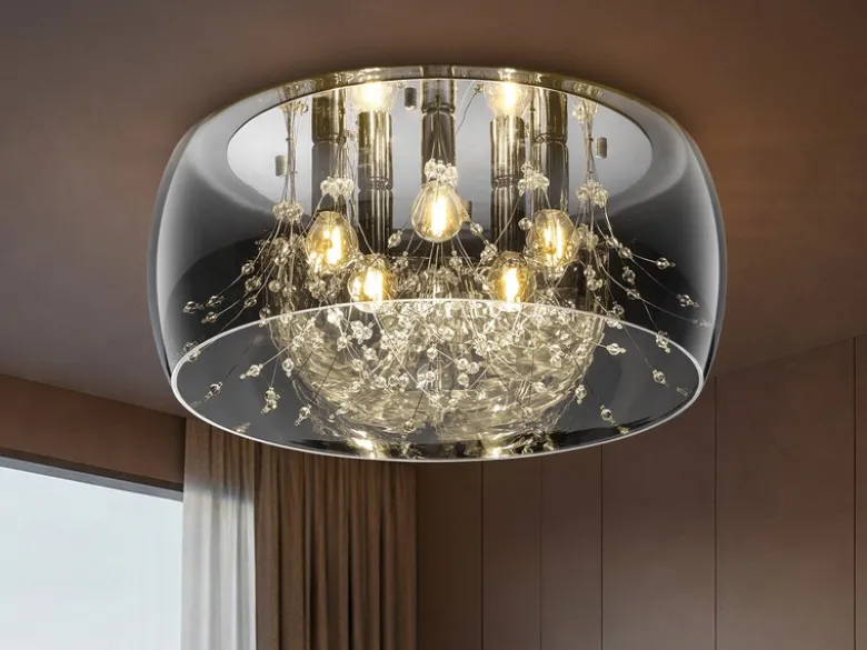 Kristall LED Deckenleuchte Glas Chrom verspiegelt & Rauchglas Optik, Ø 50cm