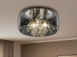 Kristall LED Deckenleuchte Glas Chrom verspiegelt & Rauchglas Optik, Ø 34cm