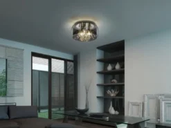 Kristall LED Deckenleuchte Glas Chrom verspiegelt & Rauchglas Optik, Ø 34cm
