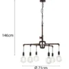 Kronleuchter AMARCORD 6-flammig Wasserrohr Optik Rost, Ø 71cm