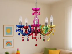 Kronleuchter 5-flammig bunt - Lüster mit Filament LEDs Ø 44cm