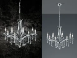 Kronleuchter Lüster LUCERNA Silber mit Kristallbehang, 8-flammig Ø 68cm