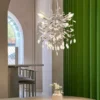 Kronleuchter QUEENA Silber 4-flammig mit Glas Kristall 2-farbig Ø 40cm
