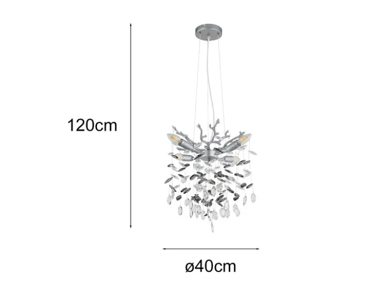 Kronleuchter QUEENA Silber 4-flammig mit Glas Kristall 2-farbig Ø 40cm