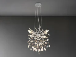 Kronleuchter QUEENA Silber 4-flammig mit Glas Kristall 2-farbig Ø 40cm