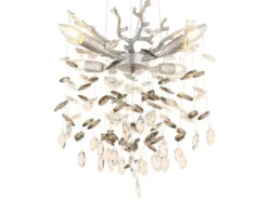 Kronleuchter QUEENA Silber 4-flammig mit Glas Kristall 2-farbig Ø 40cm