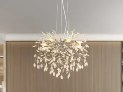 Kronleuchter QUEENA Silber 8-flammig mit Glas Kristall 2-farbig Ø 60cm