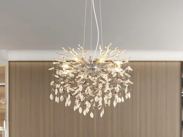 Kronleuchter QUEENA Silber 8-flammig mit Glas Kristall 2-farbig Ø 60cm