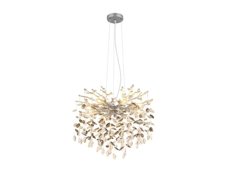 Kronleuchter QUEENA Silber 8-flammig mit Glas Kristall 2-farbig Ø 60cm