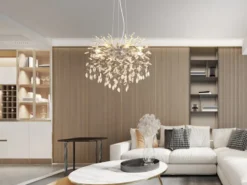 Kronleuchter QUEENA Silber 8-flammig mit Glas Kristall 2-farbig Ø 60cm