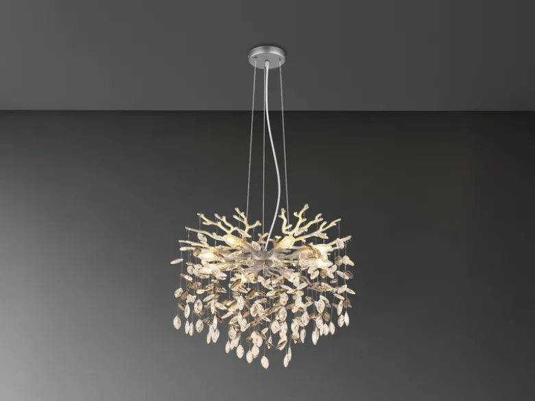 Kronleuchter QUEENA Silber 8-flammig mit Glas Kristall 2-farbig Ø 60cm