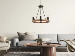 Kronleuchter ULLEU 6-flammig mit Hanfseil Ring, Ø 50cm