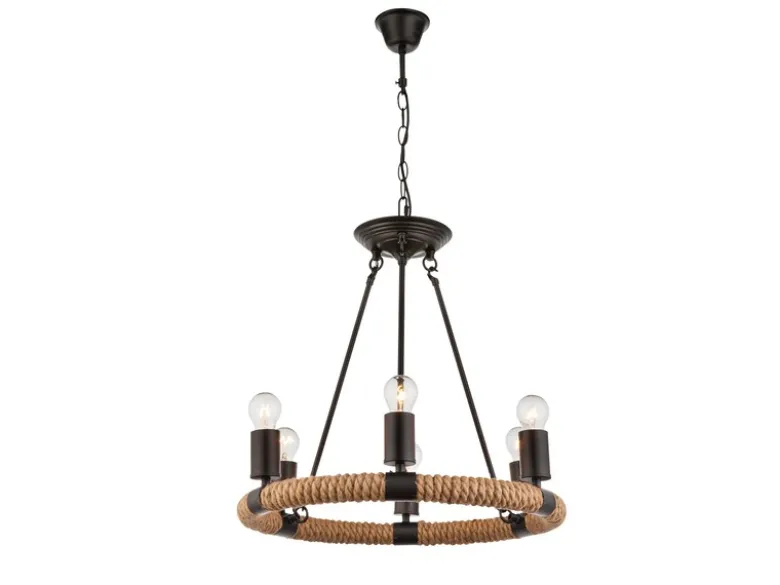 Kronleuchter ULLEU 6-flammig mit Hanfseil Ring, Ø 50cm