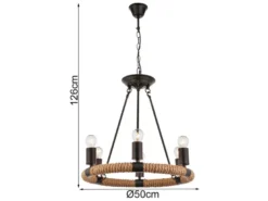 Kronleuchter ULLEU 6-flammig mit Hanfseil Ring, Ø 50cm