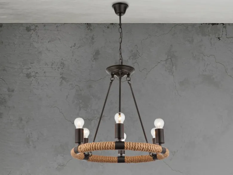 Kronleuchter ULLEU 6-flammig mit Hanfseil Ring, Ø 50cm