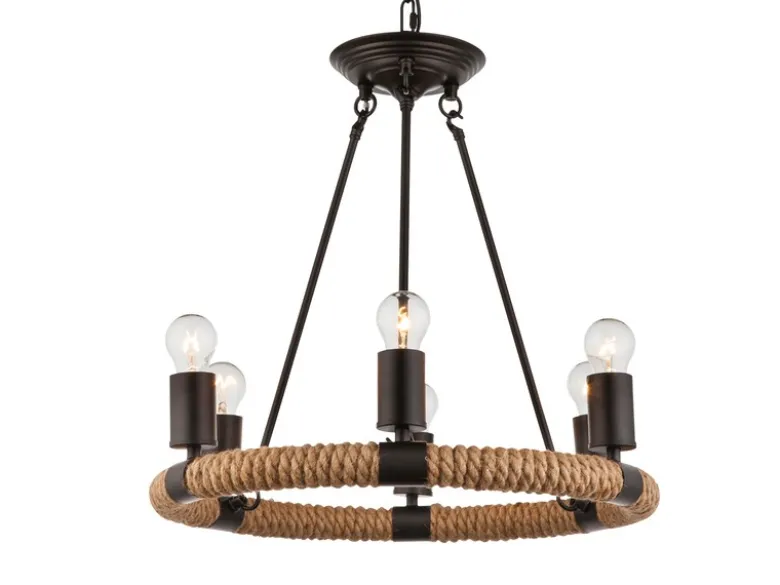Kronleuchter ULLEU 6-flammig mit Hanfseil Ring, Ø 50cm
