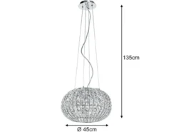 Kugel Pendelleuchte CONCERT Chrom mit Glas Kristallen, Ø 45cm
