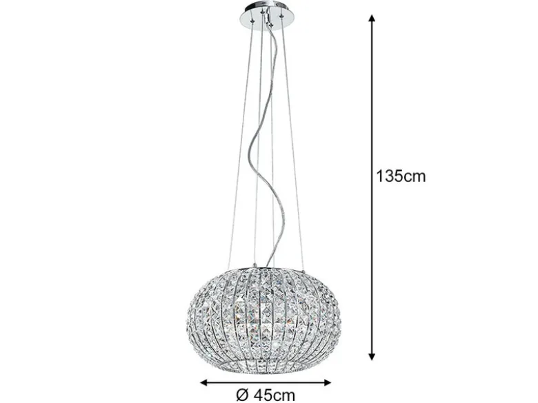 Kugel Pendelleuchte CONCERT Chrom mit Glas Kristallen, Ø 45cm