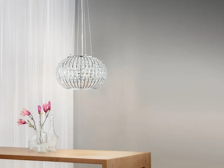 Kugel Pendelleuchte CONCERT Chrom mit Glas Kristallen, Ø 45cm