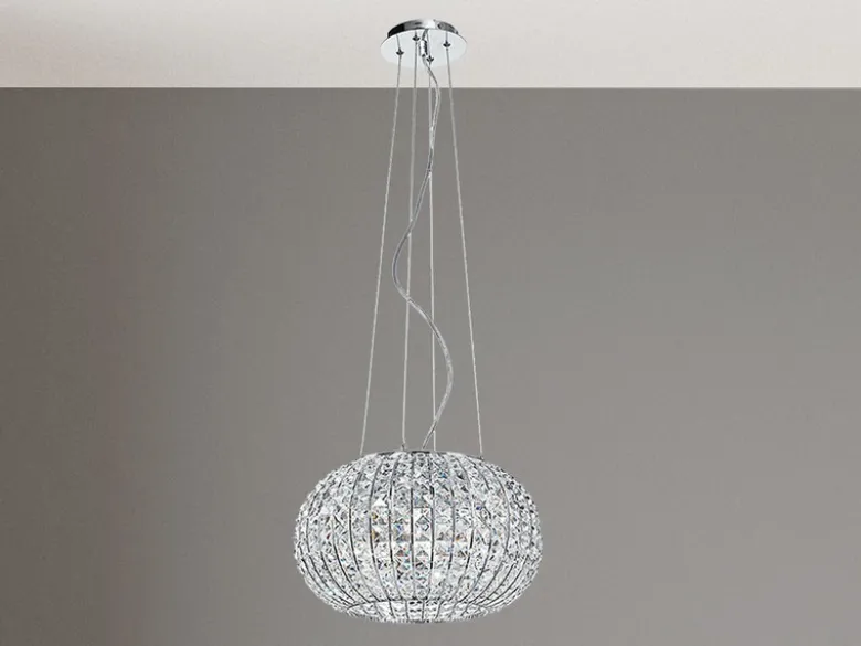 Kugel Pendelleuchte CONCERT Chrom mit Glas Kristallen, Ø 45cm