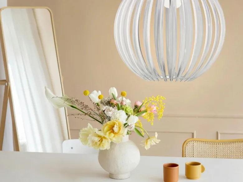 Kugel Pendelleuchte ZUCCA mit Acryllamellen transparent, Ø 40cm