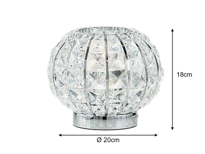 Kugel Tischleuchte CONCERT Chrom mit Glas Kristallen, Ø 20cm