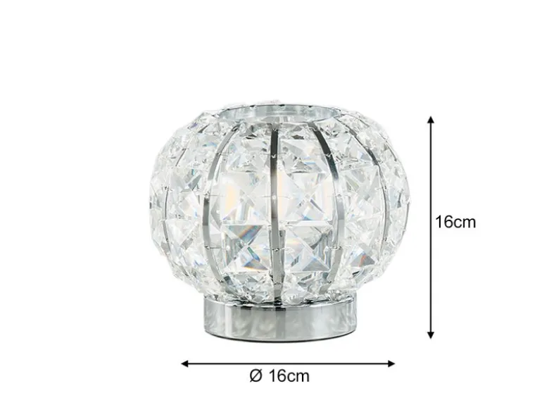 Kugel Tischleuchte CONCERT Chrom mit Glas Kristallen, Ø 16cm
