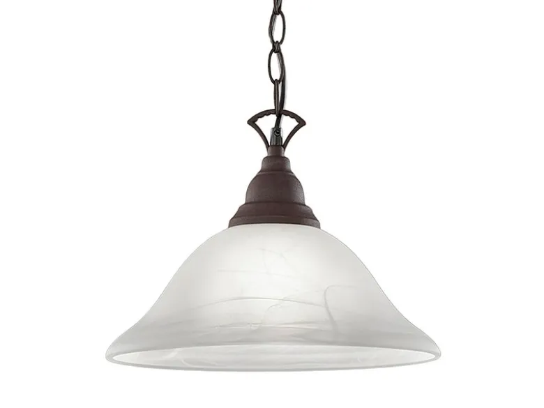 Landhaus LED Pendelleuchte in Rostoptik mit Glasschirm Weiß, Ø 33,5cm