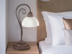 Landhaus LED Tischleuchte in Rostoptik mit Glas Lampenschirm, Höhe 40cm