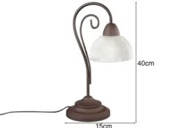 Landhaus LED Tischleuchte in Rostoptik mit Glas Lampenschirm, Höhe 40cm