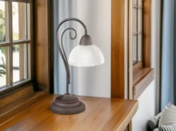 Landhaus LED Tischleuchte in Rostoptik mit Glas Lampenschirm, Höhe 40cm