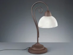 Landhaus LED Tischleuchte in Rostoptik mit Glas Lampenschirm, Höhe 40cm