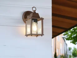 Landhausstil Außenwandleuchte MIRANDE, Wandlaterne Rostbraun, Höhe 22cm