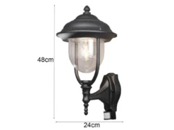 Landhausstil Außenwandleuchte PARMA Schwarz mit Bewegungsmelder, Höhe 48cm