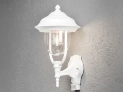 Landhausstil Außenwandleuchte PARMA Weiß mit Bewegungsmelder, Höhe 48cm