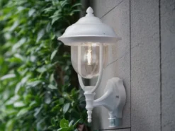 Landhausstil Außenwandleuchte PARMA Weiß mit Bewegungsmelder, Höhe 48cm