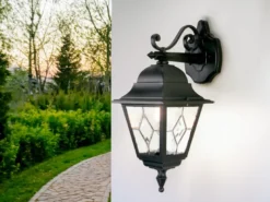 Landhausstil Außenwandleuchte NORFOLK Laterne hängend mit Bleiglas, Höhe 45cm