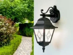 Landhausstil Außenwandleuchte NORFOLK Laterne hängend mit Bleiglas, Höhe 45cm