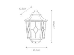 Landhausstil Außenwandleuchte NORFOLK Laterne Halbschale mit Bleiglas, Höhe 36cm