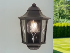 Landhausstil Außenwandleuchte NORFOLK Laterne Halbschale mit Bleiglas, Höhe 36cm