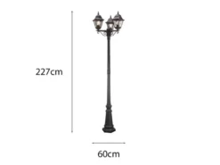 Landhausstil LED Straßenlaterne 3-flammig mit Bleiglas, Höhe 227cm