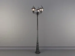 Landhausstil LED Straßenlaterne 3-flammig mit Bleiglas, Höhe 227cm