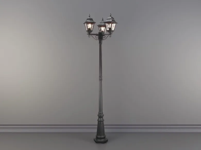 Landhausstil LED Straßenlaterne 3-flammig mit Bleiglas, Höhe 227cm