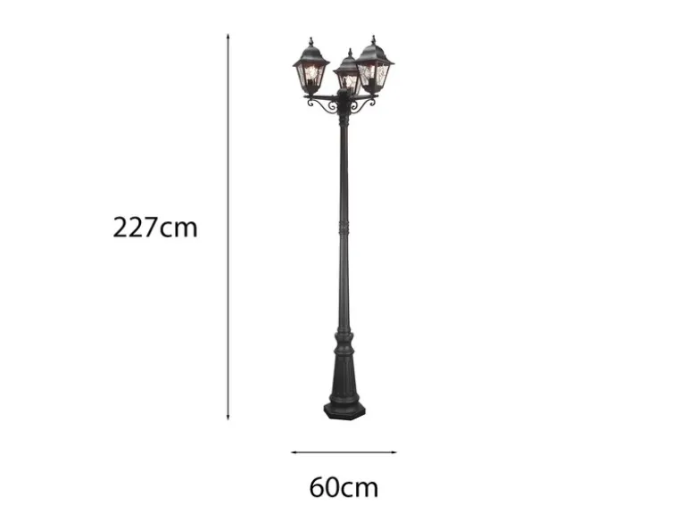 Landhausstil Straßenlaterne NORFOLK 3-flammig mit Bleiglas, Höhe 227cm